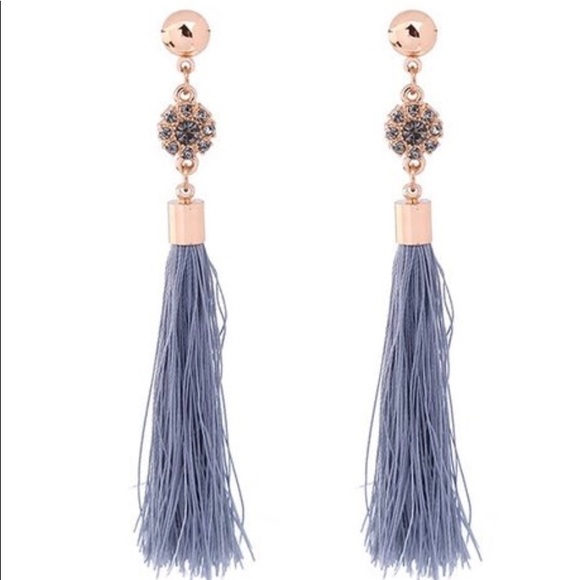 FLASH SALE! Rose Gold/Dusty Blue Tassel earrings - Picture 3 of 6